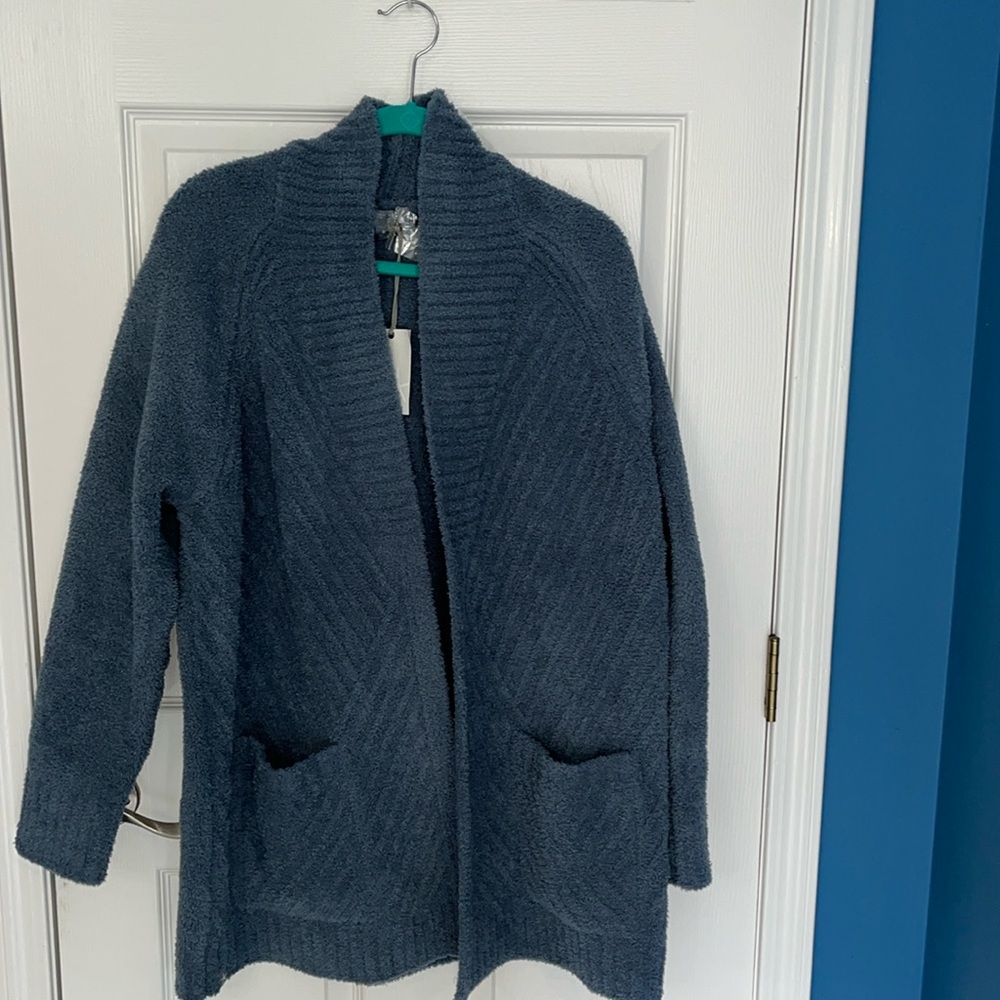 Barefoot dreams, cozy, chic, directional, ribbed, cardigan, large blue New